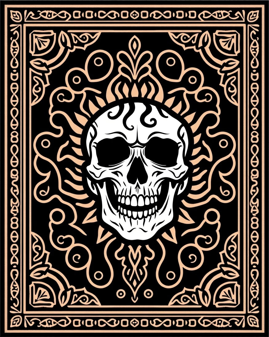 Dark Floral Skull Ornament Rug