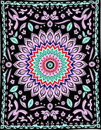 Radiant Black Mandala Flower Rug