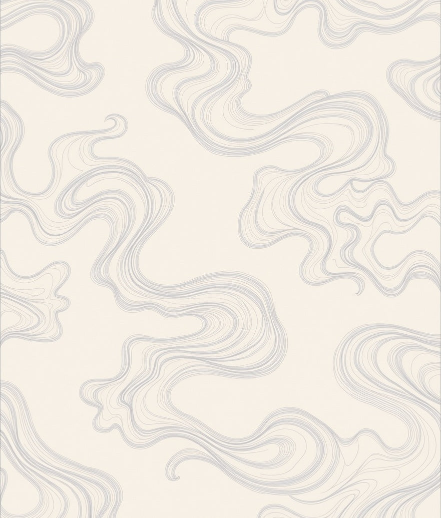 Cream And Grey Flowing Swirls Rug