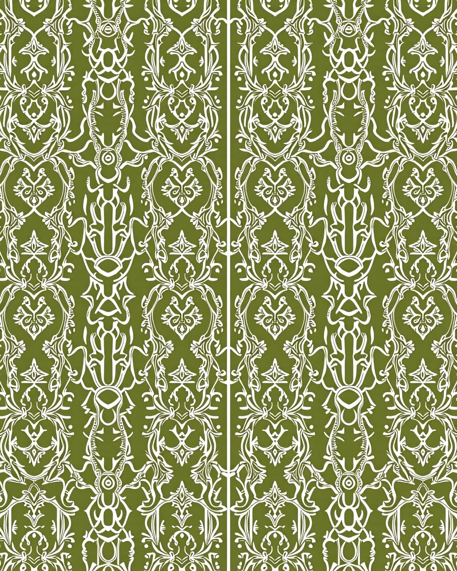 Olive Green Ornate Scrollwork Lattice Rug