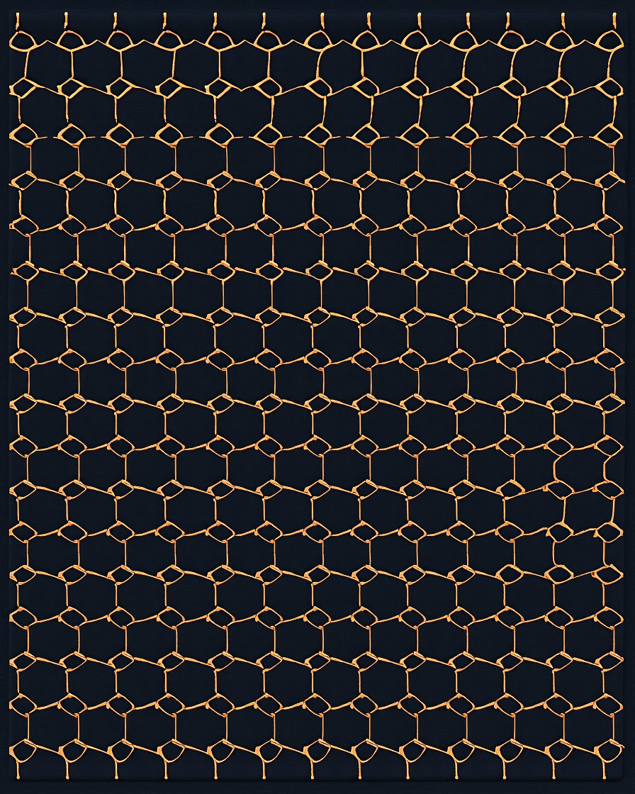Dark Navy Orange Honeycomb Lattice Rug