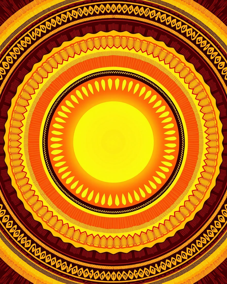 Warm Yellow Red Sun Motif Rug