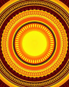 Warm Yellow Red Sun Motif Rug