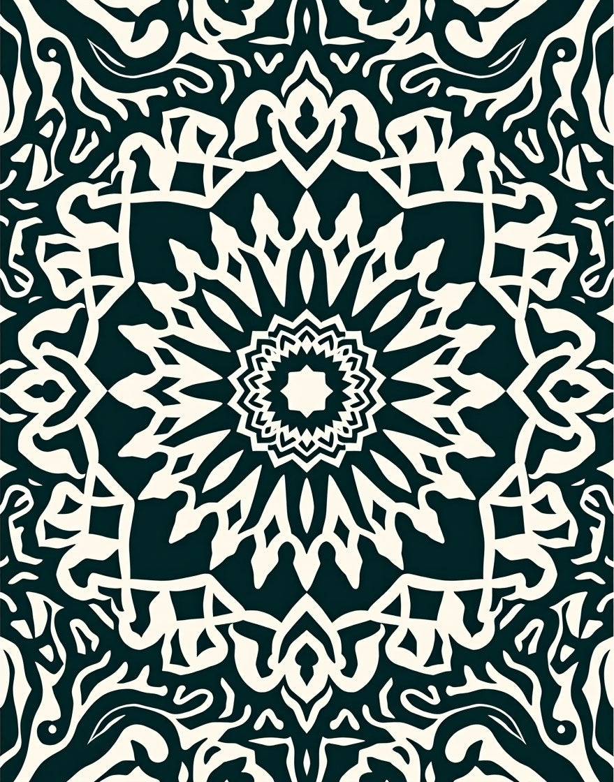 Dark Teal Off-White Mandala Medallion Rug