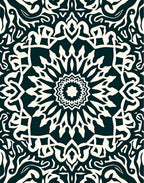 Dark Teal Off-White Mandala Medallion Rug