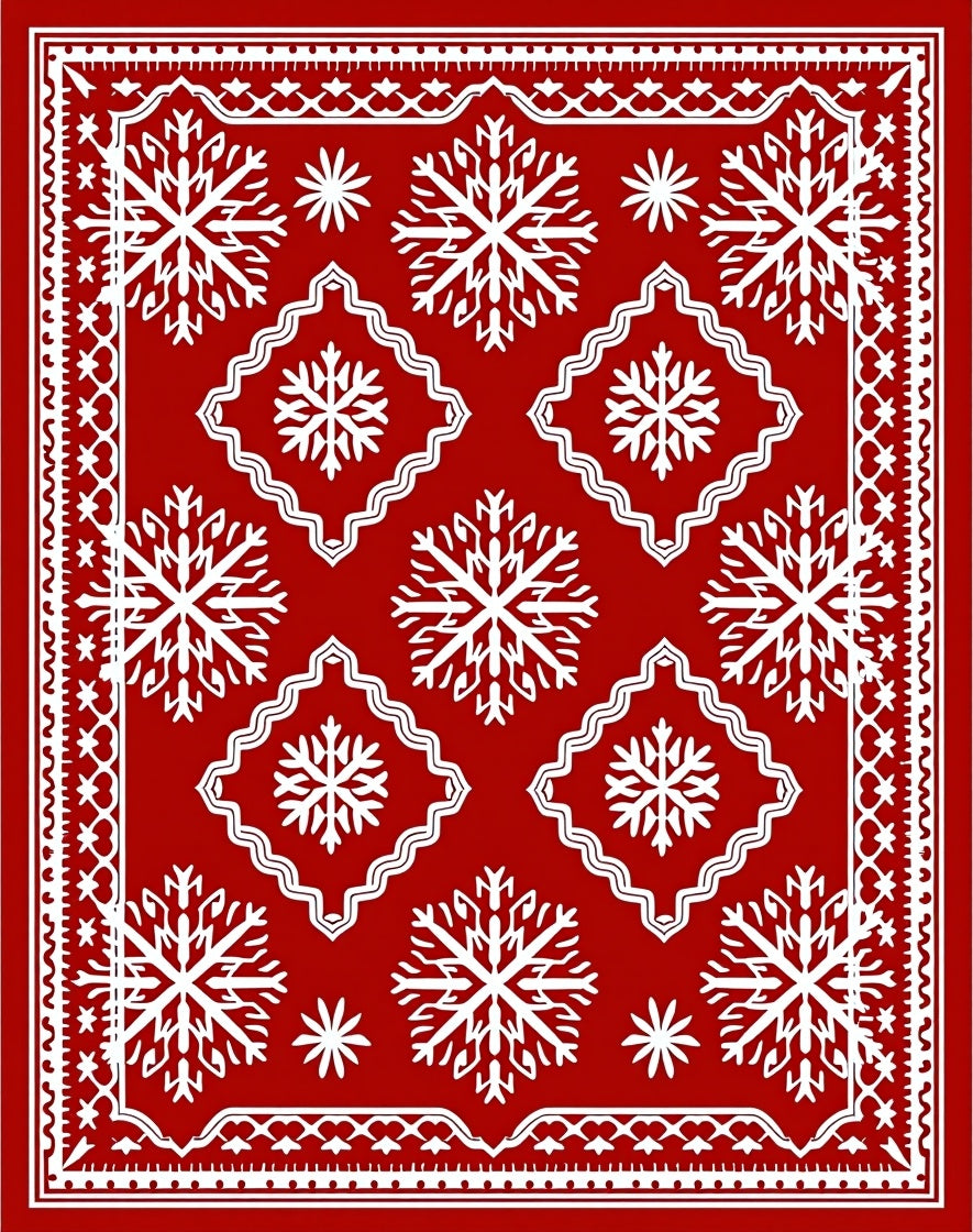 Crimson Red Snowflake Medallion Rug
