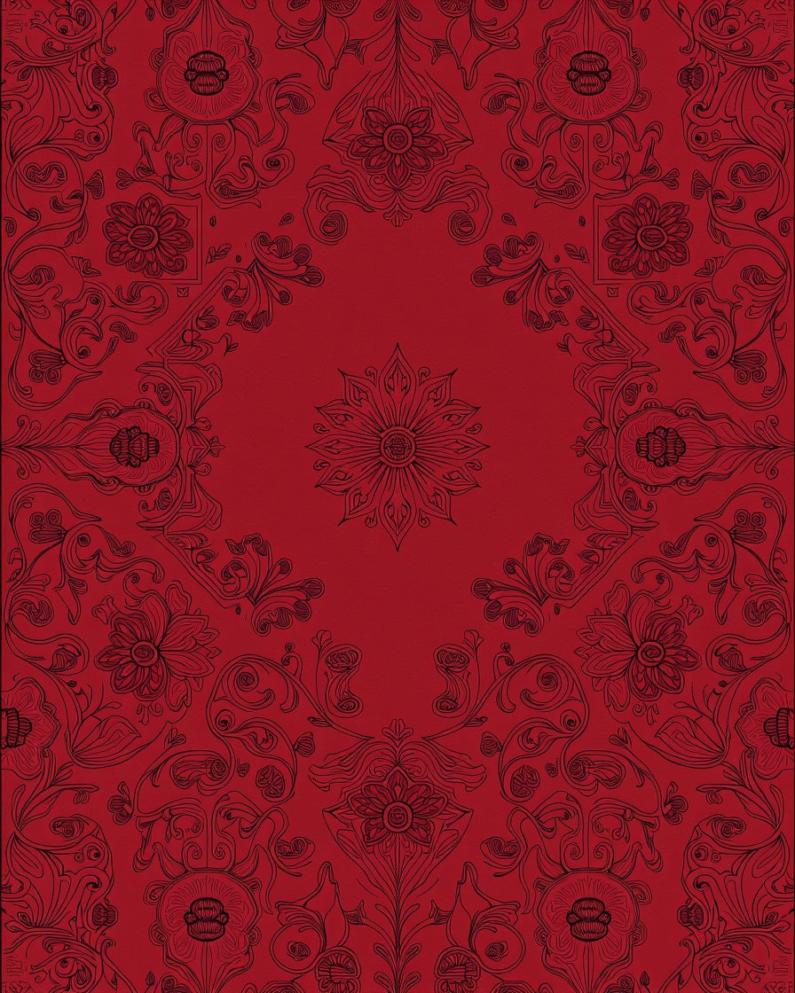 Crimson Red Victorian Floral Medallion Rug