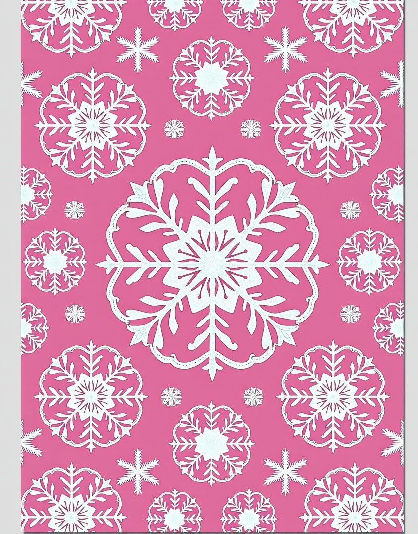 Pink White Snowflake Medallion Arrangement Rug