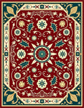 Crimson Teal Floral Medallion Rug