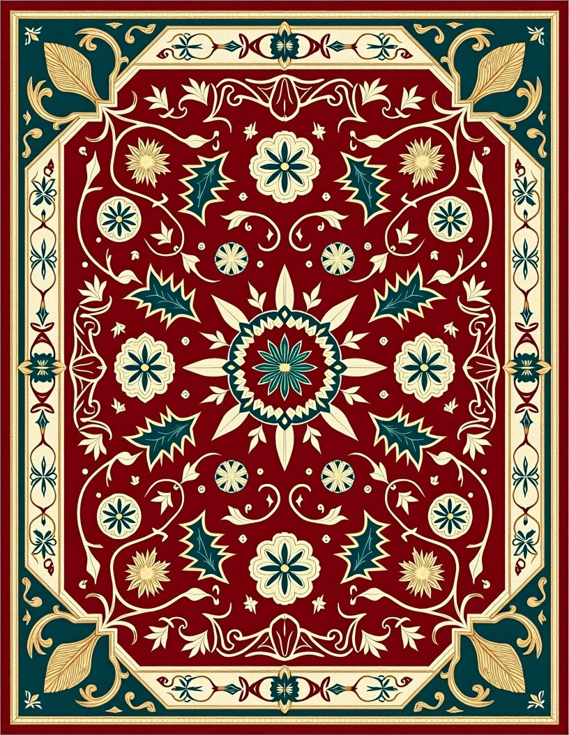 Crimson Teal Floral Medallion Rug
