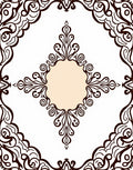 Brown White Filigree Medallion Border Rug