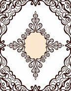 Brown White Filigree Medallion Border Rug