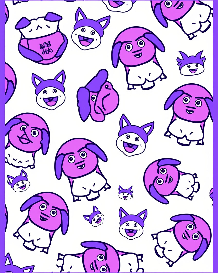 Playful Pink Puppy Cartoon Collage Rug