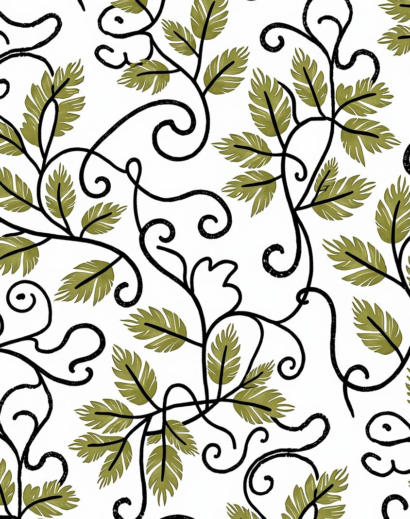Green Leaf Scrolling Vine Rug