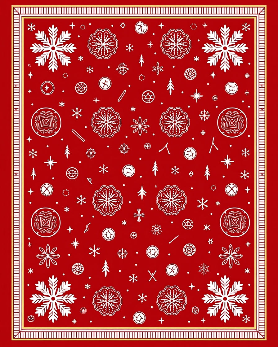 Bright Red Snowflake Medallion Collage Rug
