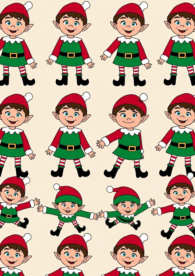 Festive Christmas Elf Repeating Pattern Rug