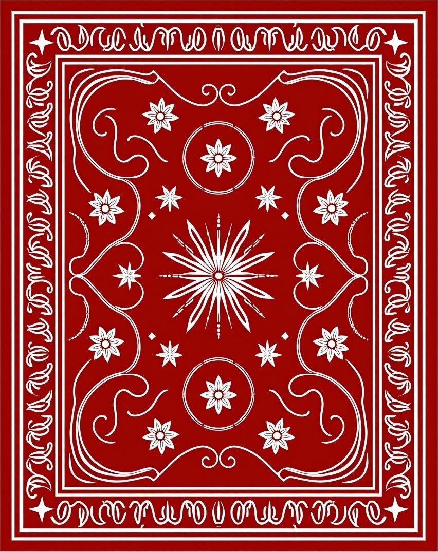 Crimson Floral Starburst Border Rug