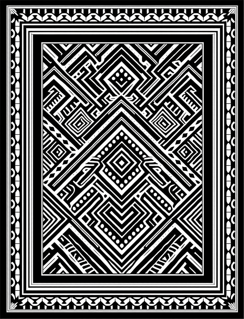 Black White Tribal Geometric Maze Rug
