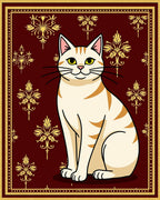 Crimson Gold Botanical Cat Portrait Rug