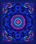Vibrant Neon Blue Floral Mandala Rug