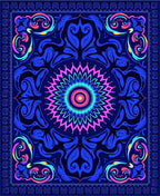 Vibrant Neon Blue Floral Mandala Rug