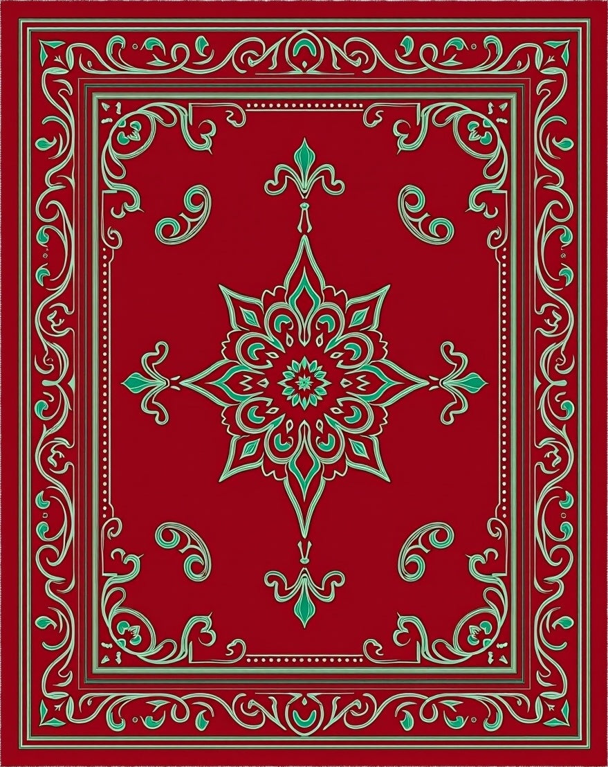 Crimson Teal Elaborate Floral Medallion Rug