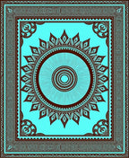 Aqua Brown Sunburst Medallion Border Rug