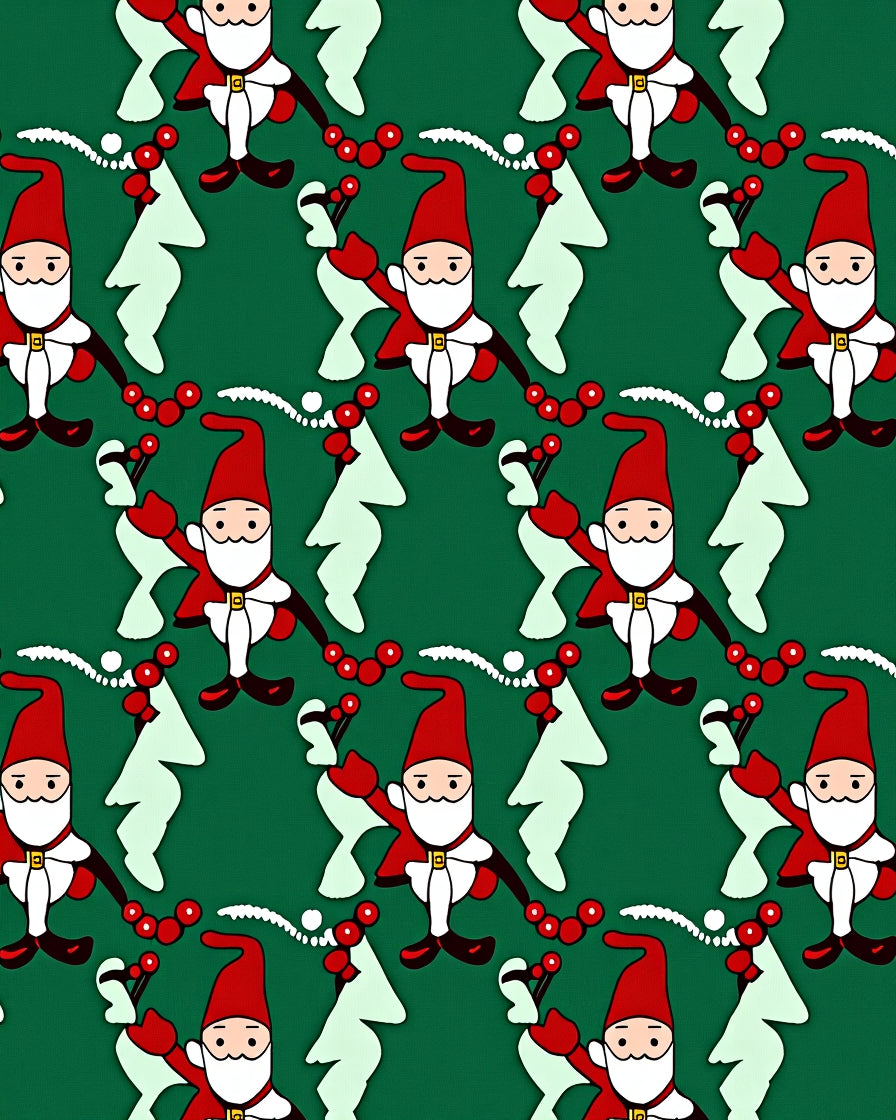 Festive Green Gnome Christmas Repeating Layout Rug