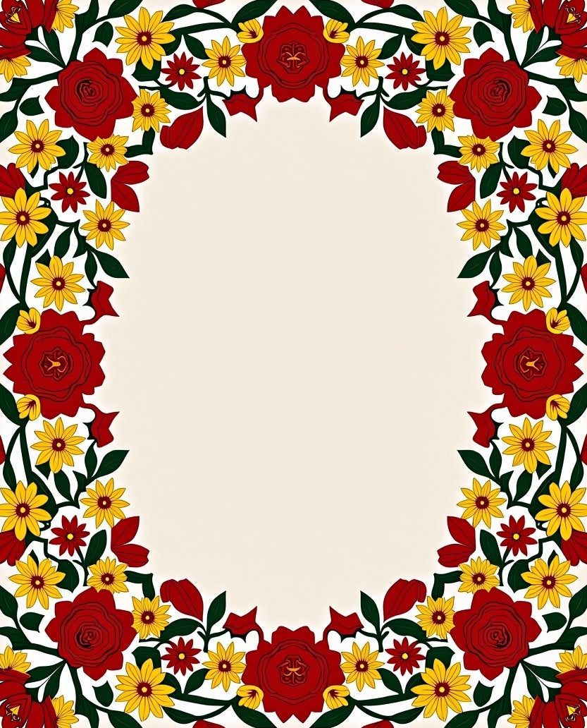 Vibrant Red Yellow Floral Garland Rug