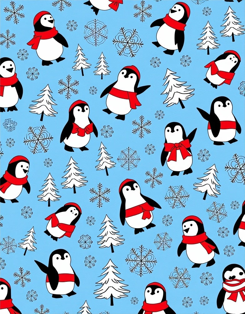 Winter Scene Penguin Snowflakes Trees Rug