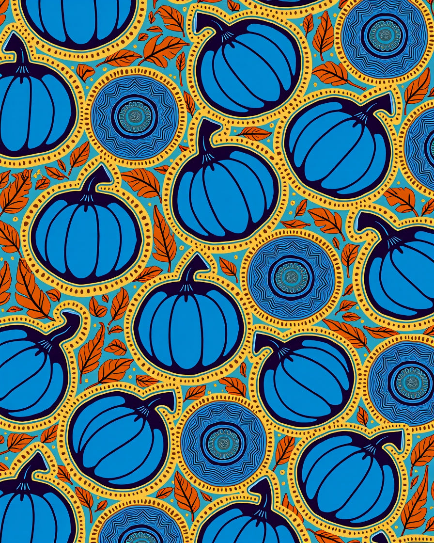 Vibrant Blue Pumpkin Autumn Medallion Rug