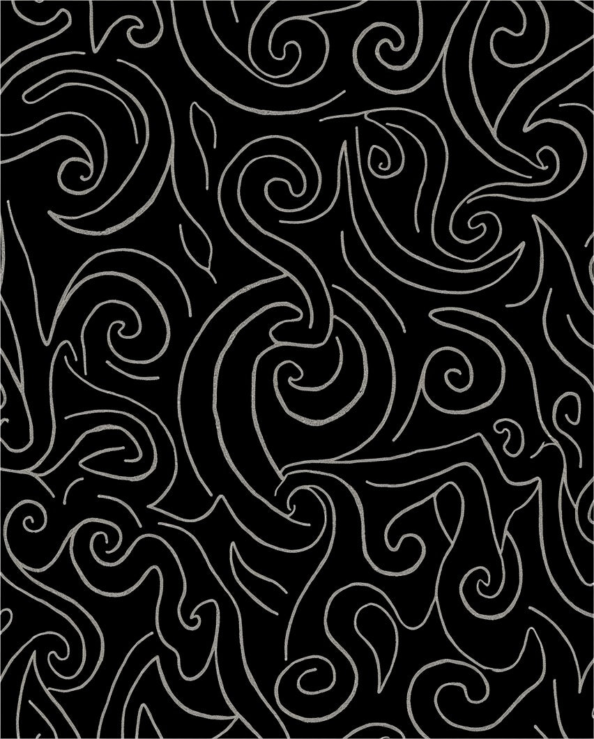 Black And Silver Swirl Abstract Rug