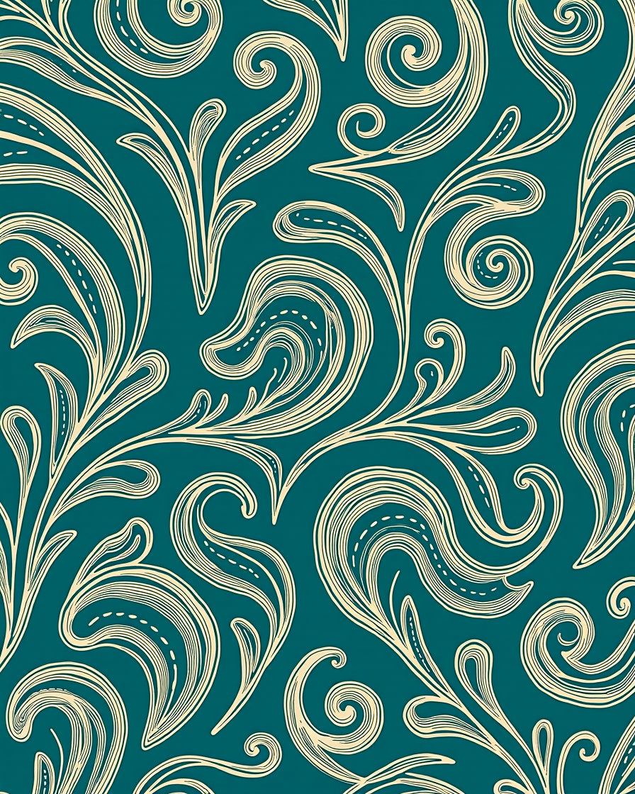 Teal Cream Swirling Vines Flourish Rug