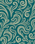 Teal Cream Swirling Vines Flourish Rug