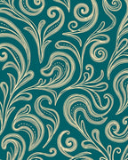 Teal Cream Swirling Vines Flourish Rug