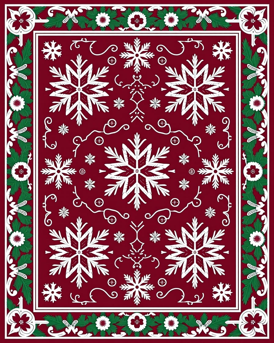 Crimson Snowflake Bordered Medallion Rug