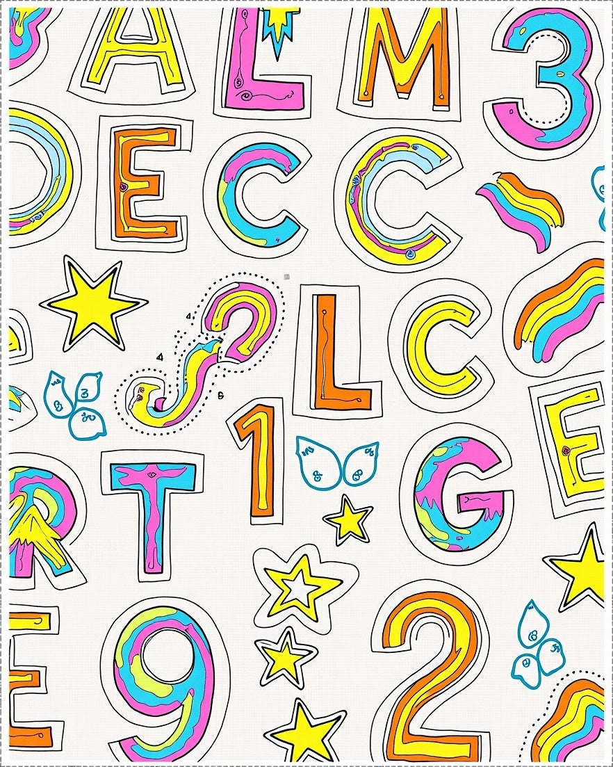 Colorful Alphabet And Numbers Collage Rug