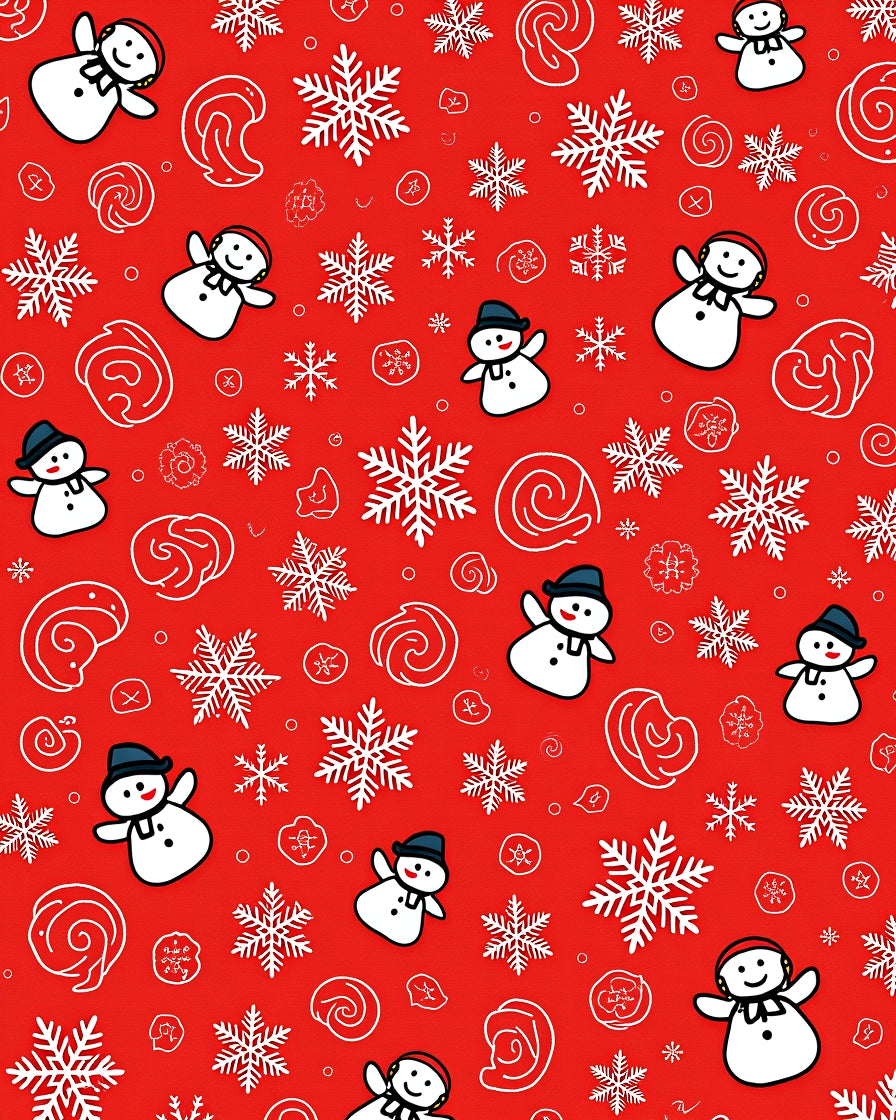 Cheerful Red Snowmen Snowflake Collage Rug