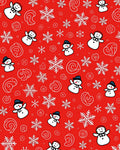 Cheerful Red Snowmen Snowflake Collage Rug