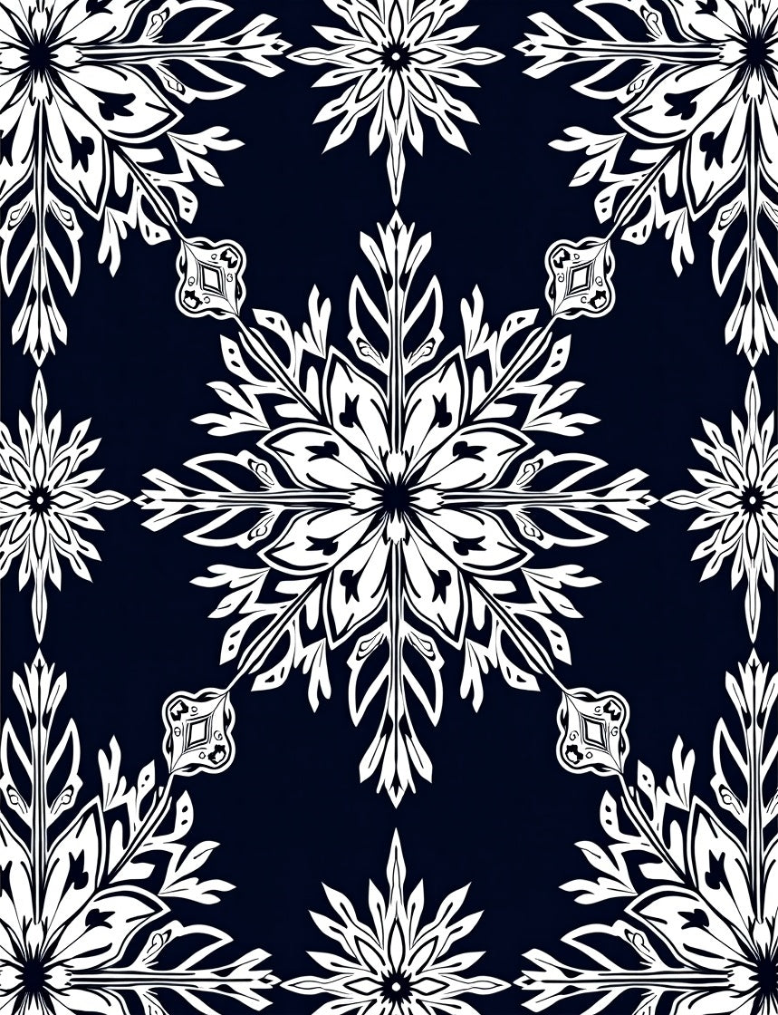 Black White Floral Medallion Square Rug