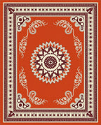 Crimson Medallion Bordered Floral Rug