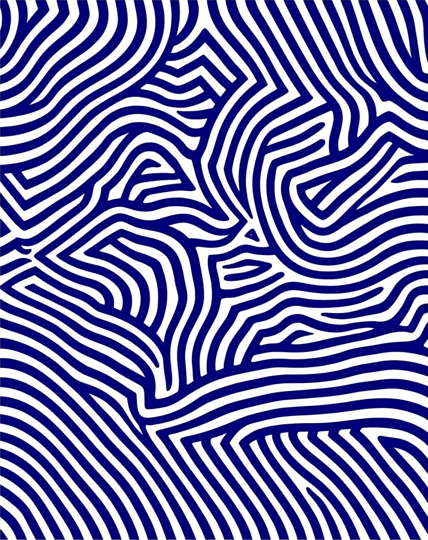 Modern Navy Blue Wavy Stripe Rug