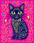 Whimsical Blue Cat Pink Swirls Rug