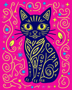 Whimsical Blue Cat Pink Swirls Rug