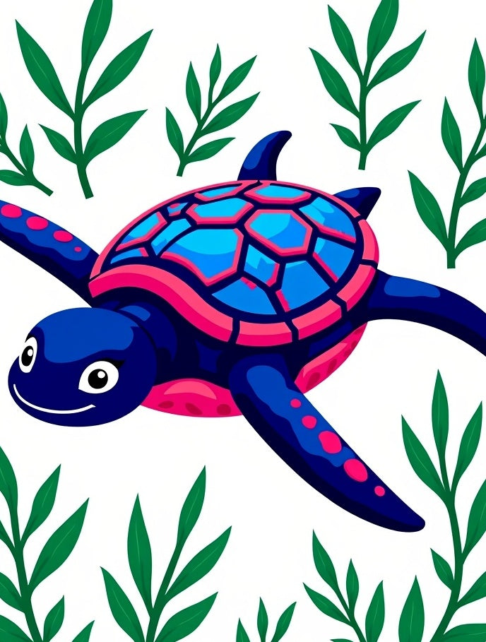 Vivid Blue Sea Turtle Greenery Rug