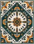 Emerald Orange Floral Medallion Garden Rug