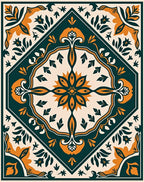Emerald Orange Floral Medallion Garden Rug