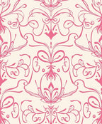 Pink Floral Scroll Damask Rug