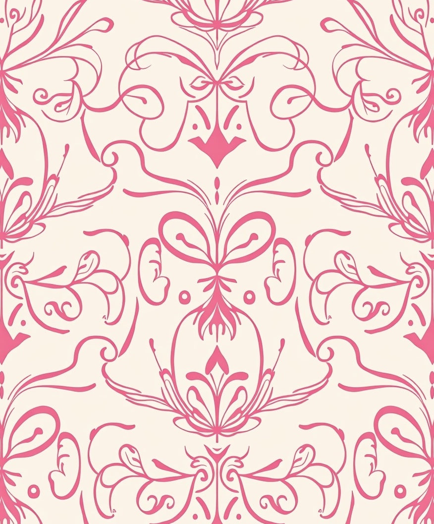 Pink Floral Scroll Damask Rug