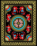 Bright Red Characters Medallion Border Rug